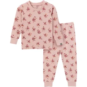 2-Piece Infant & Toddler Girls Light Rose Dahlia Toss Hacci Pajama Set