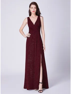 A-Line Elegant Formal Evening Dress V Neck Sleeveless Floor Length Blend with Draping