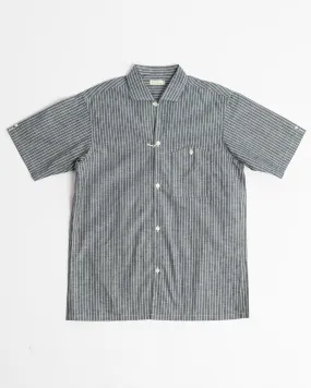 S/S Open Collar Shirt Indigo Stripe