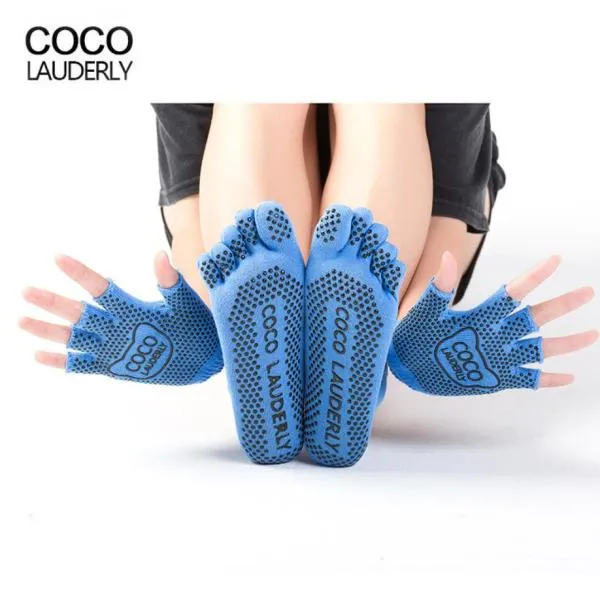 1 Set Yoga Socks Gloves Women Non-slip Five Finger Toe Socks Pilates Massage Athletic Sport Socks Gloves Set