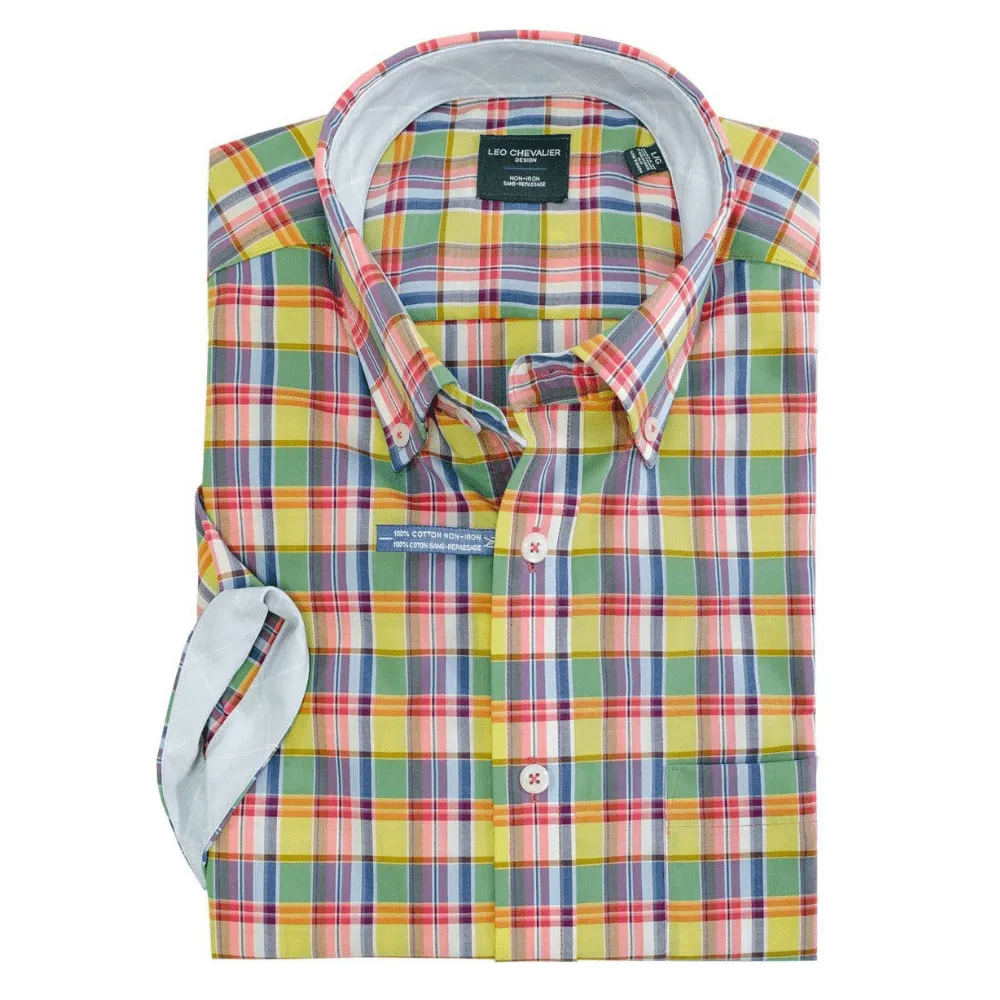 100% Cotton Non-Iron Regular Fit Plaid Sport Shirt - 524393