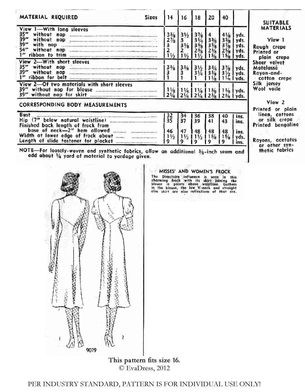 1937 'Directoire' Dress, D30-9079