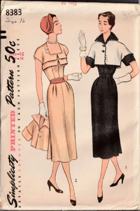 1951 One-piece Dress and Bolero, Original Simplicity 3838 34" bust