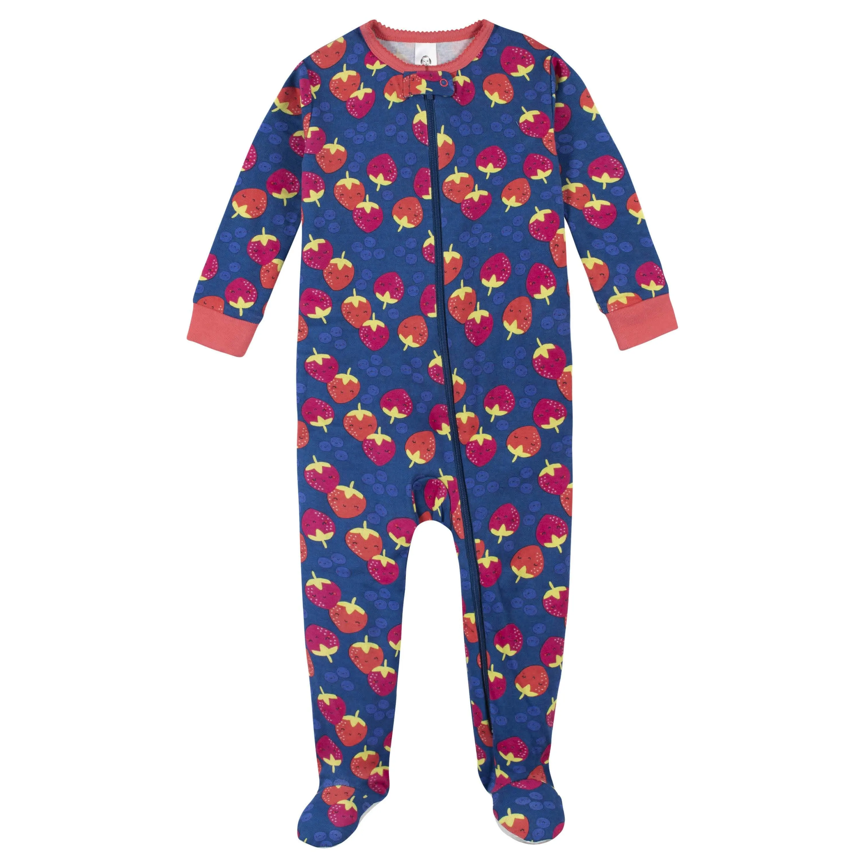 2-Pack Girls Berries Snug Fit Footed Cotton Pajamas