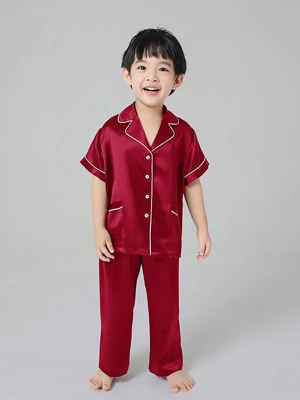 22 Momme Boys And Girls Short-sleeve Silk Pajamas Set