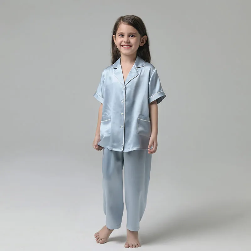 22 Momme Boys And Girls Short-sleeve Silk Pajamas Set