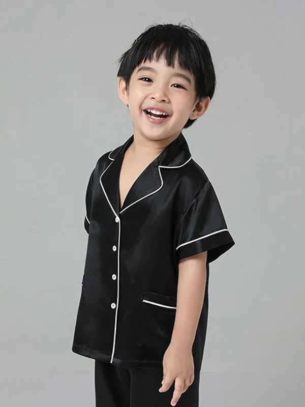 22 Momme Boys And Girls Short-sleeve Silk Pajamas Set