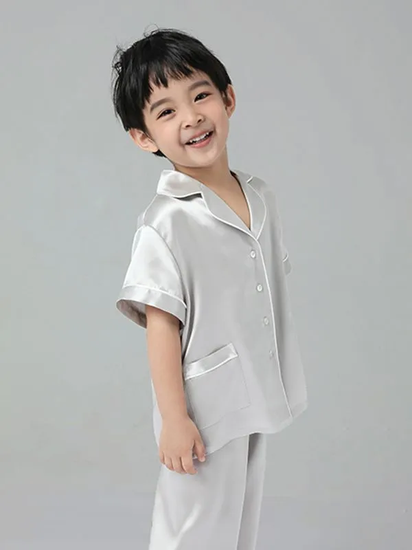 22 Momme Boys And Girls Short-sleeve Silk Pajamas Set