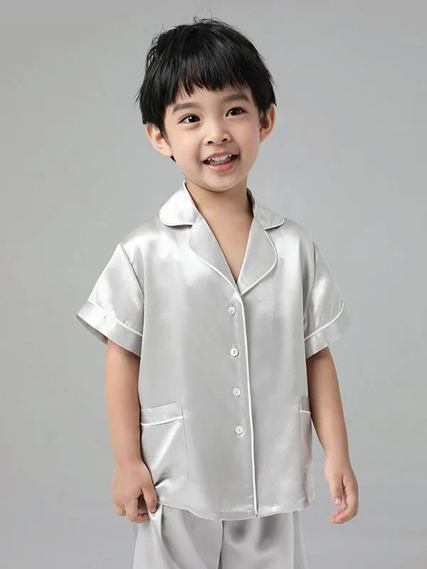 22 Momme Boys And Girls Short-sleeve Silk Pajamas Set