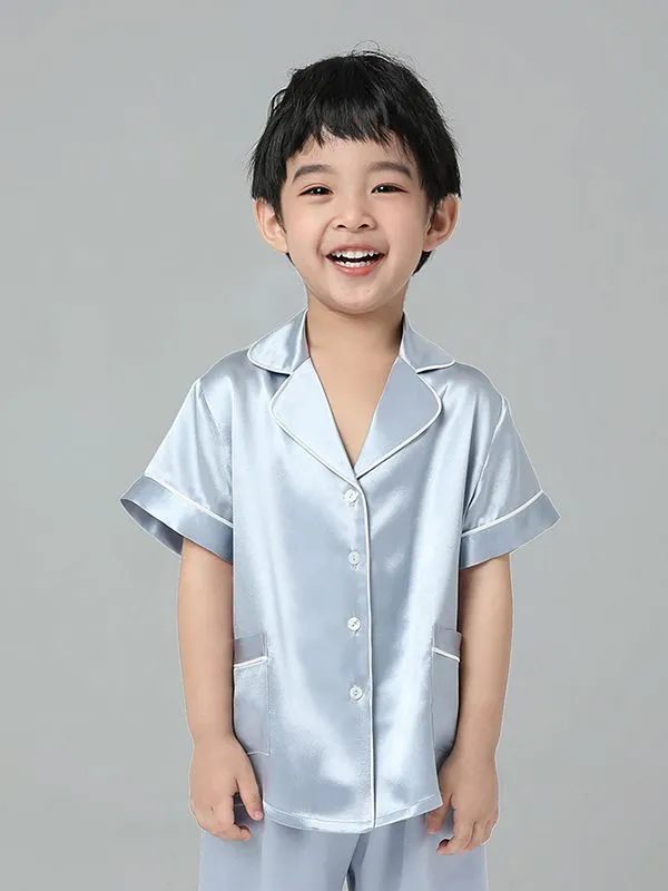 22 Momme Boys And Girls Short-sleeve Silk Pajamas Set