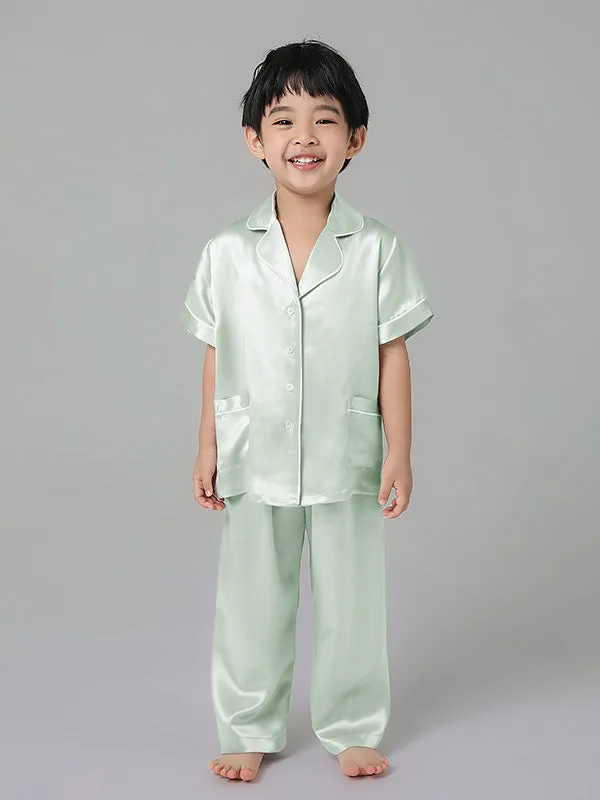 22 Momme Boys And Girls Short-sleeve Silk Pajamas Set