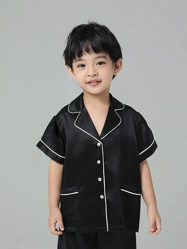 22 Momme Boys And Girls Short-sleeve Silk Pajamas Set