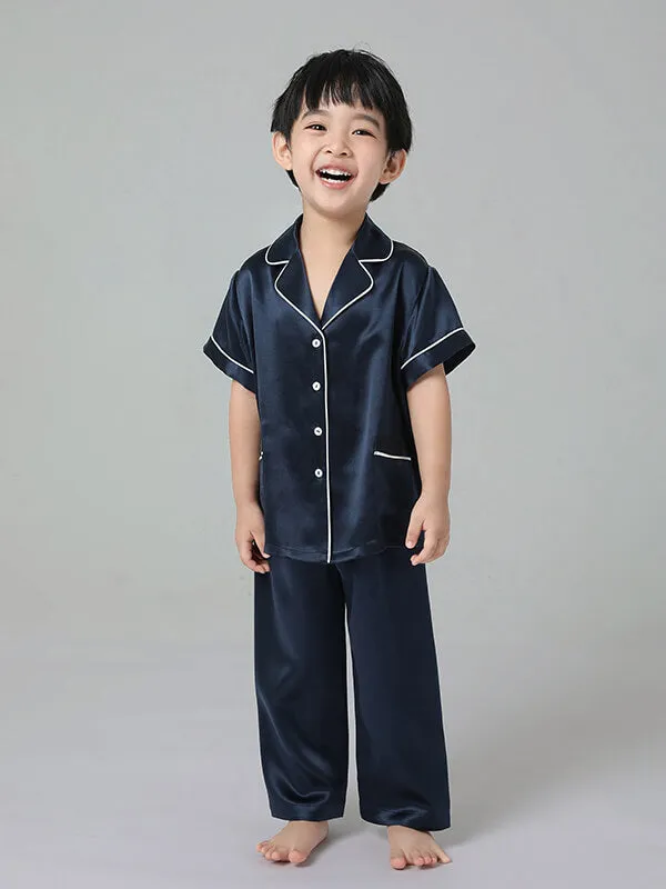 22 Momme Boys And Girls Short-sleeve Silk Pajamas Set