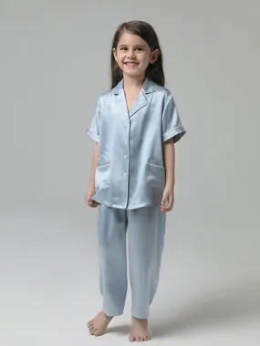 22 Momme Boys And Girls Short-sleeve Silk Pajamas Set