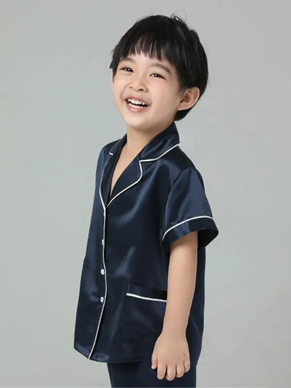 22 Momme Boys And Girls Short-sleeve Silk Pajamas Set