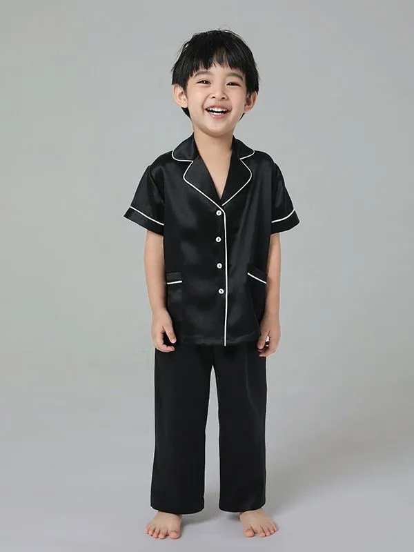 22 Momme Boys And Girls Short-sleeve Silk Pajamas Set