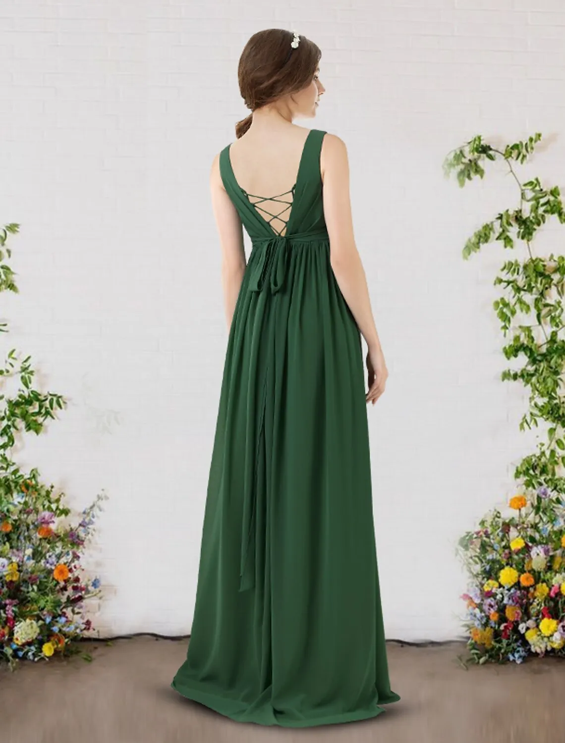 A-Line Bridesmaid Dress V Neck Sleeveless Sexy Sweep / Brush Train Chiffon with Pleats