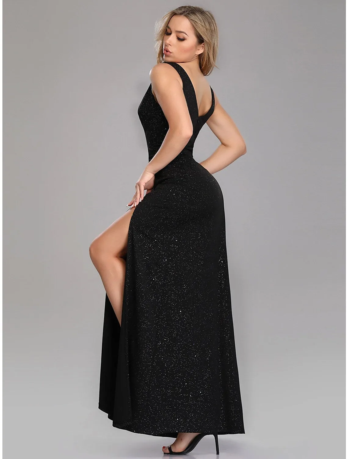 A-Line Elegant Formal Evening Dress V Neck Sleeveless Floor Length Blend with Draping