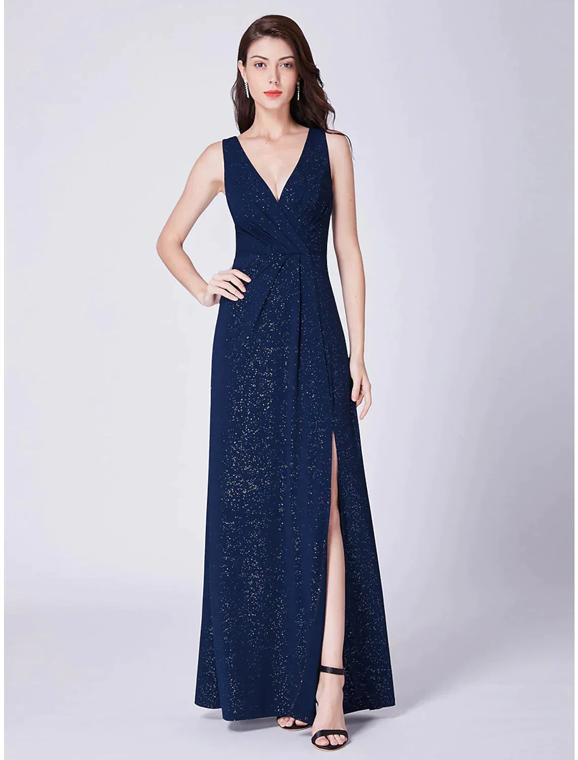 A-Line Elegant Formal Evening Dress V Neck Sleeveless Floor Length Blend with Draping