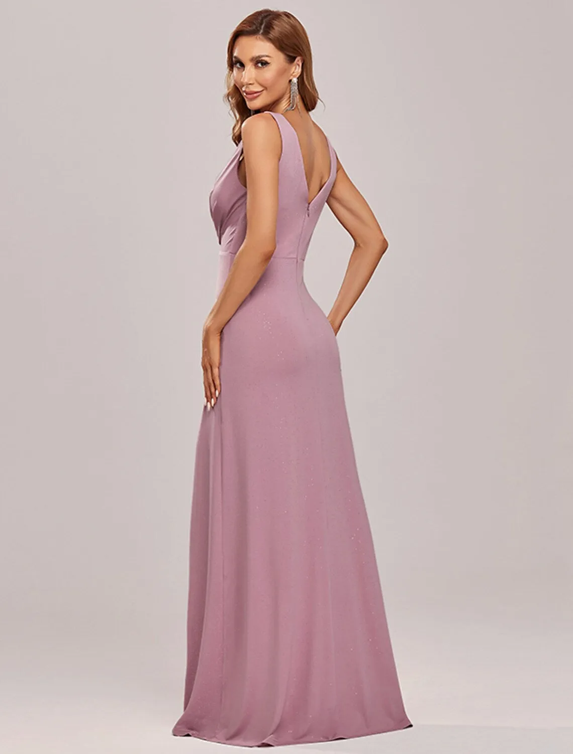 A-Line Elegant Formal Evening Dress V Neck Sleeveless Floor Length Blend with Draping