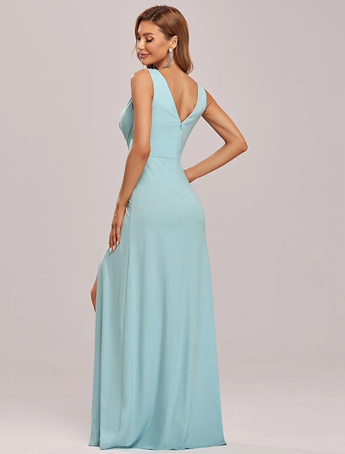 A-Line Elegant Formal Evening Dress V Neck Sleeveless Floor Length Cotton Blend with Draping