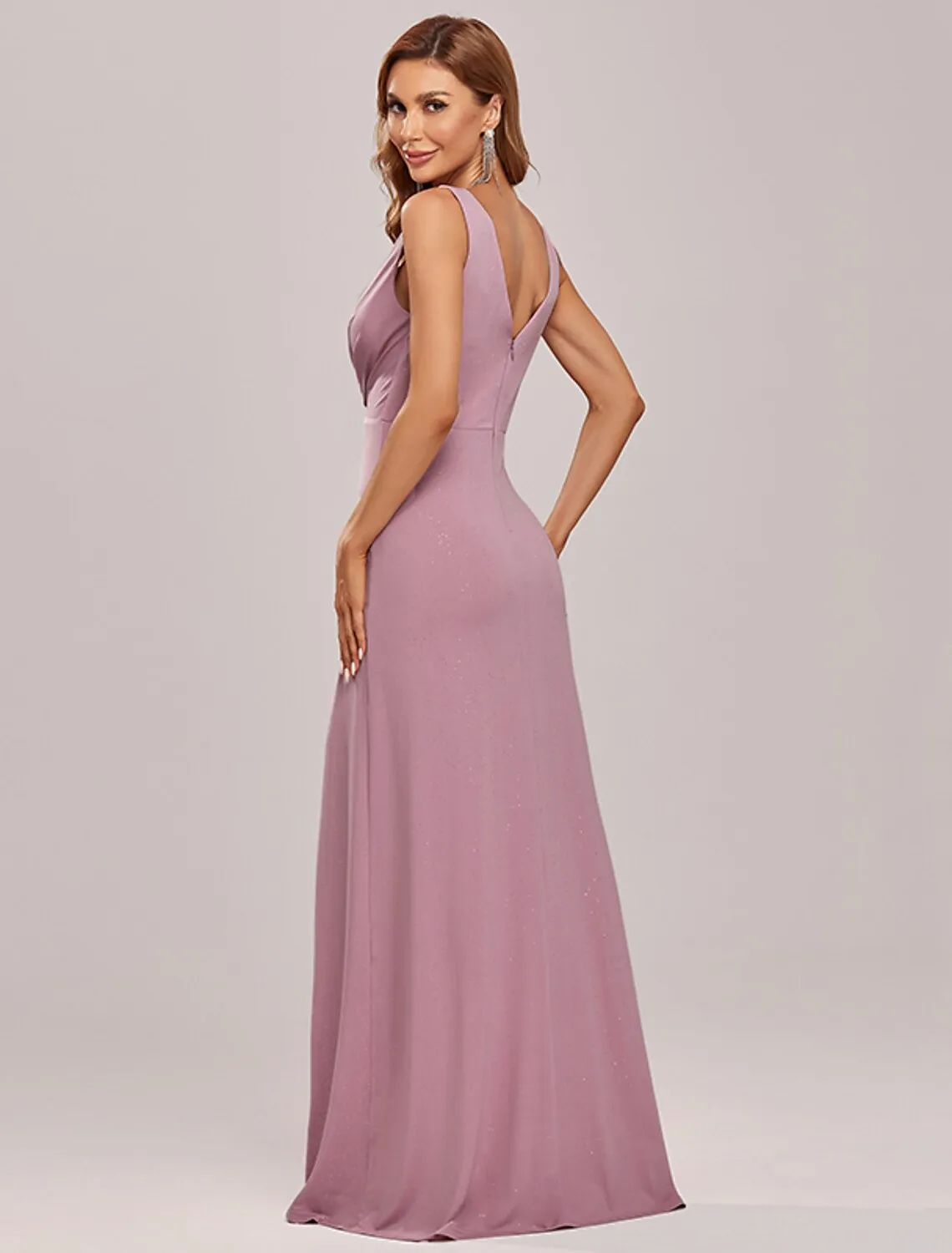 A-Line Elegant Formal Evening Dress V Neck Sleeveless Floor Length Cotton Blend with Draping