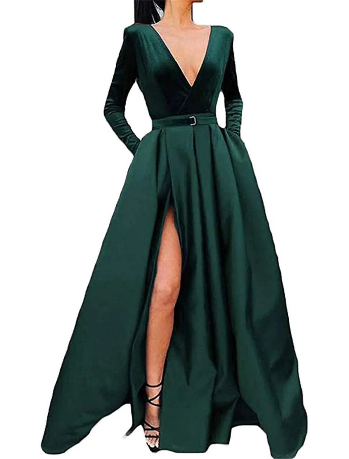 A-Line Evening Gown Party Dress Elegant Dress Formal Christmas Floor Length Long Sleeve Sweetheart Fall Wedding Guest Satin with Sash / Ribbon Slit