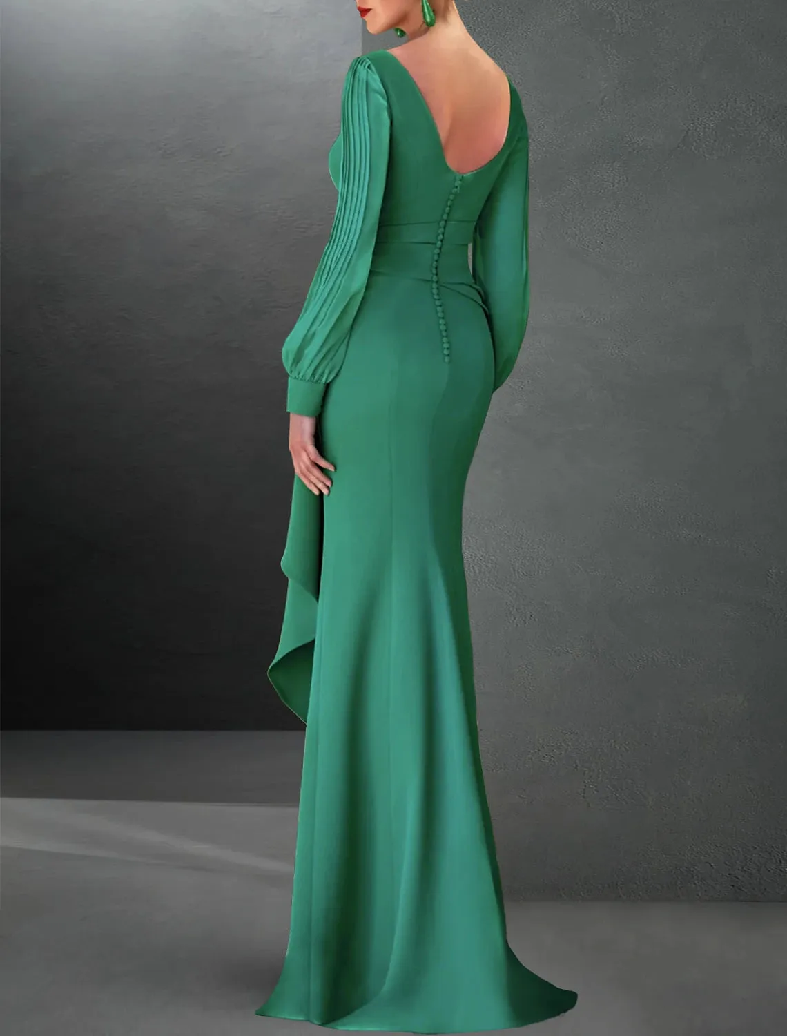 A-Line Evening Gown Party Dress Elegant Dress Formal Fall Sweep / Brush Train Long Sleeve Jewel Neck Stretch Chiffon with Ruffles Slit