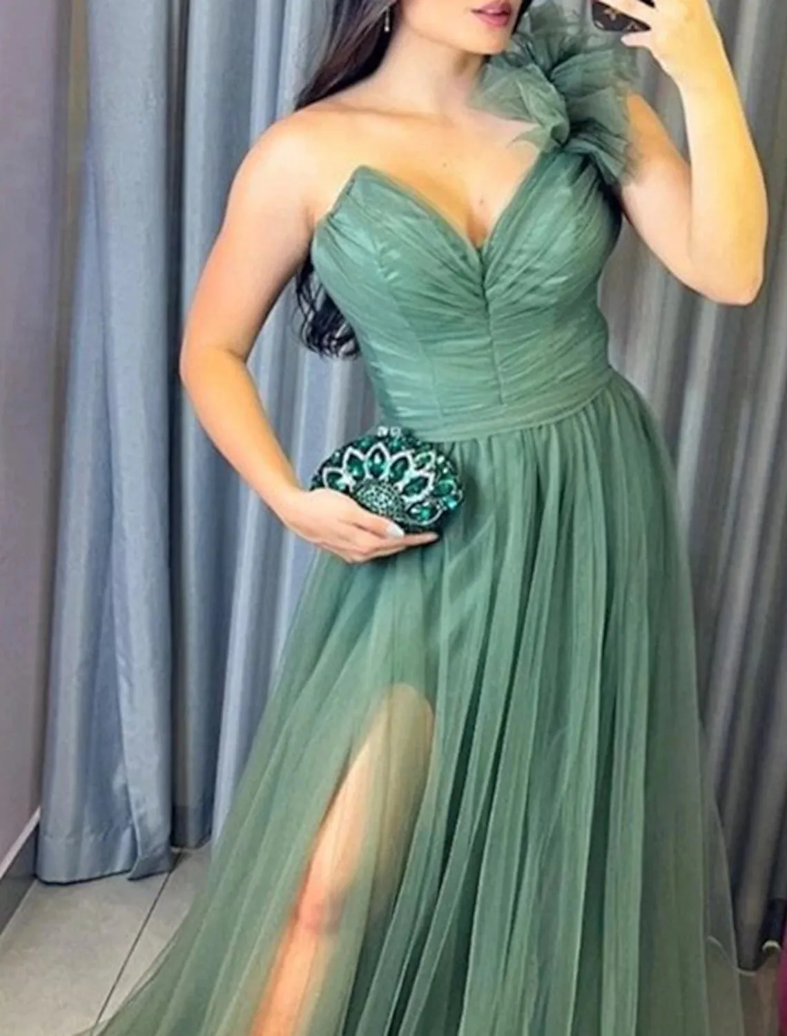 A-Line Evening Gown Plus Size Dress Formal Wedding Guest Court Train Sleeveless Strapless Tulle with Bow(s) Slit