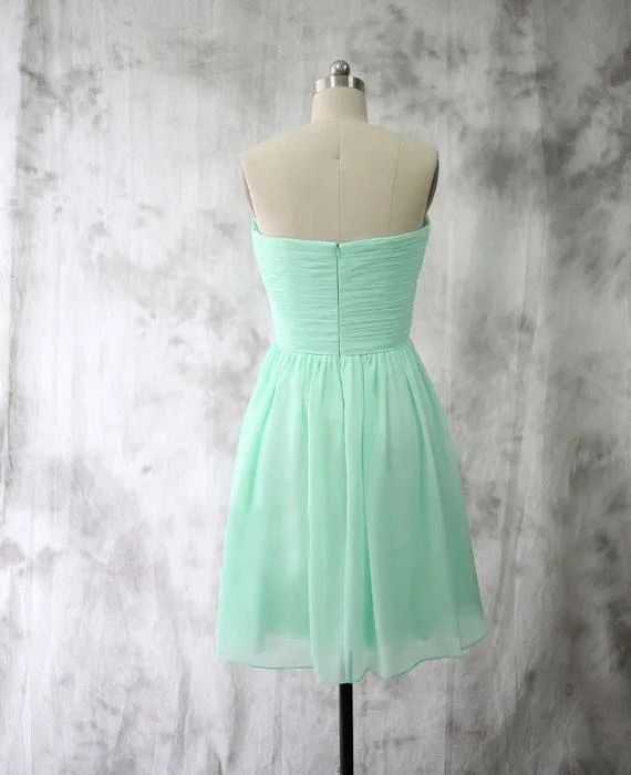 A-line Sweetheart Mini Chiffon Simple Mint Bridesmaid Dresses ABC00019