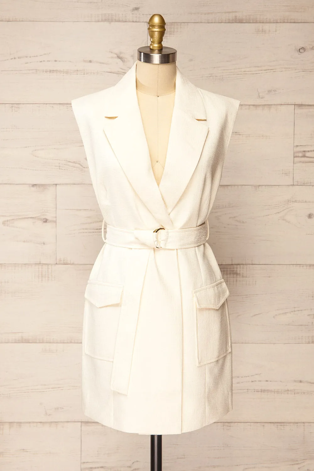 Abbotsford | White Sleeveless Tweed Blazer Dress