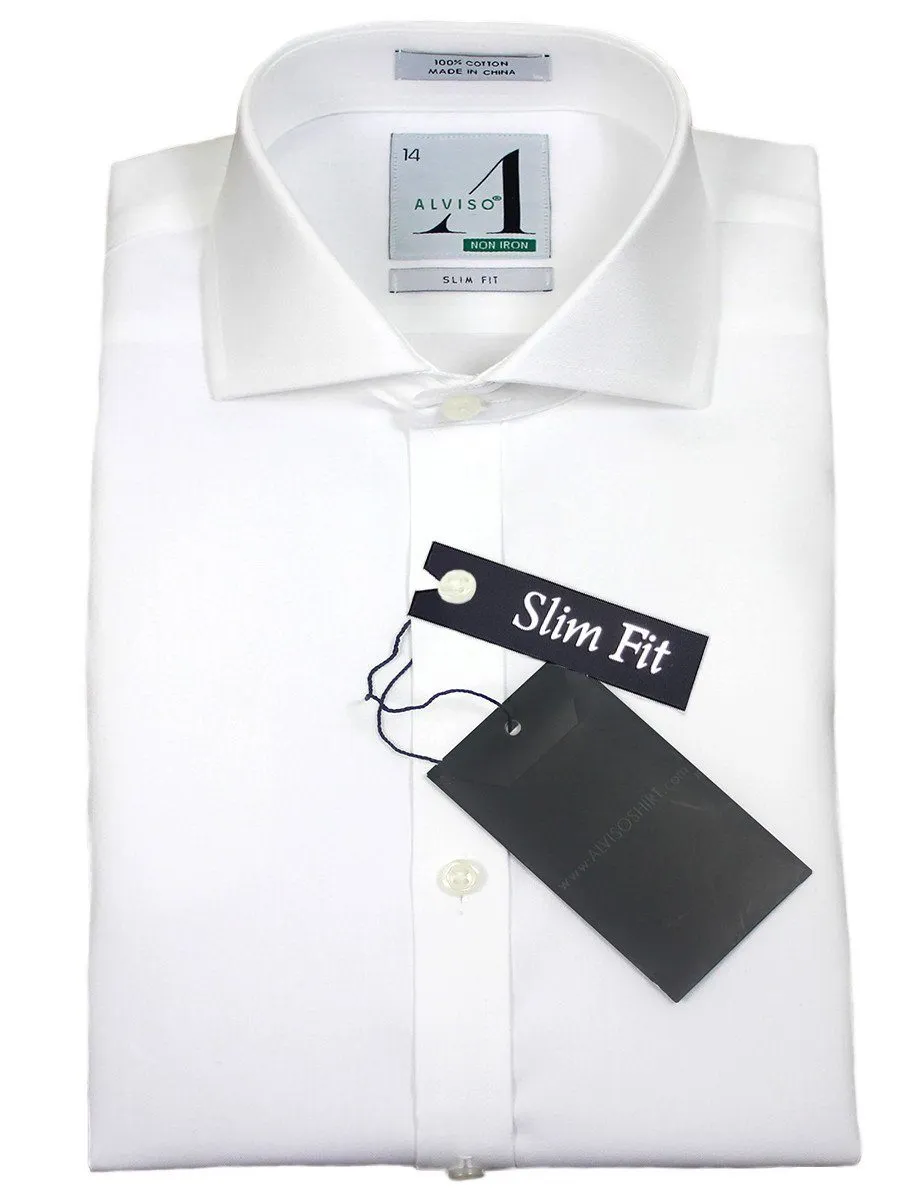 Alviso 21425 100% Cotton Boy's Slim Fit Dress Shirt - Solid Broadcloth - White