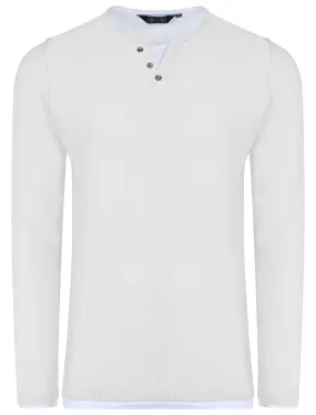 Ashcroft Y Neck Mock T-Shirt Insert Jumper In Optic White - Dissident