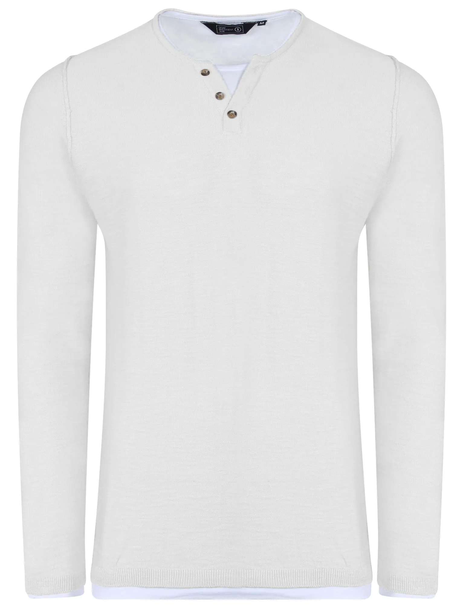 Ashcroft Y Neck Mock T-Shirt Insert Jumper In Optic White - Dissident