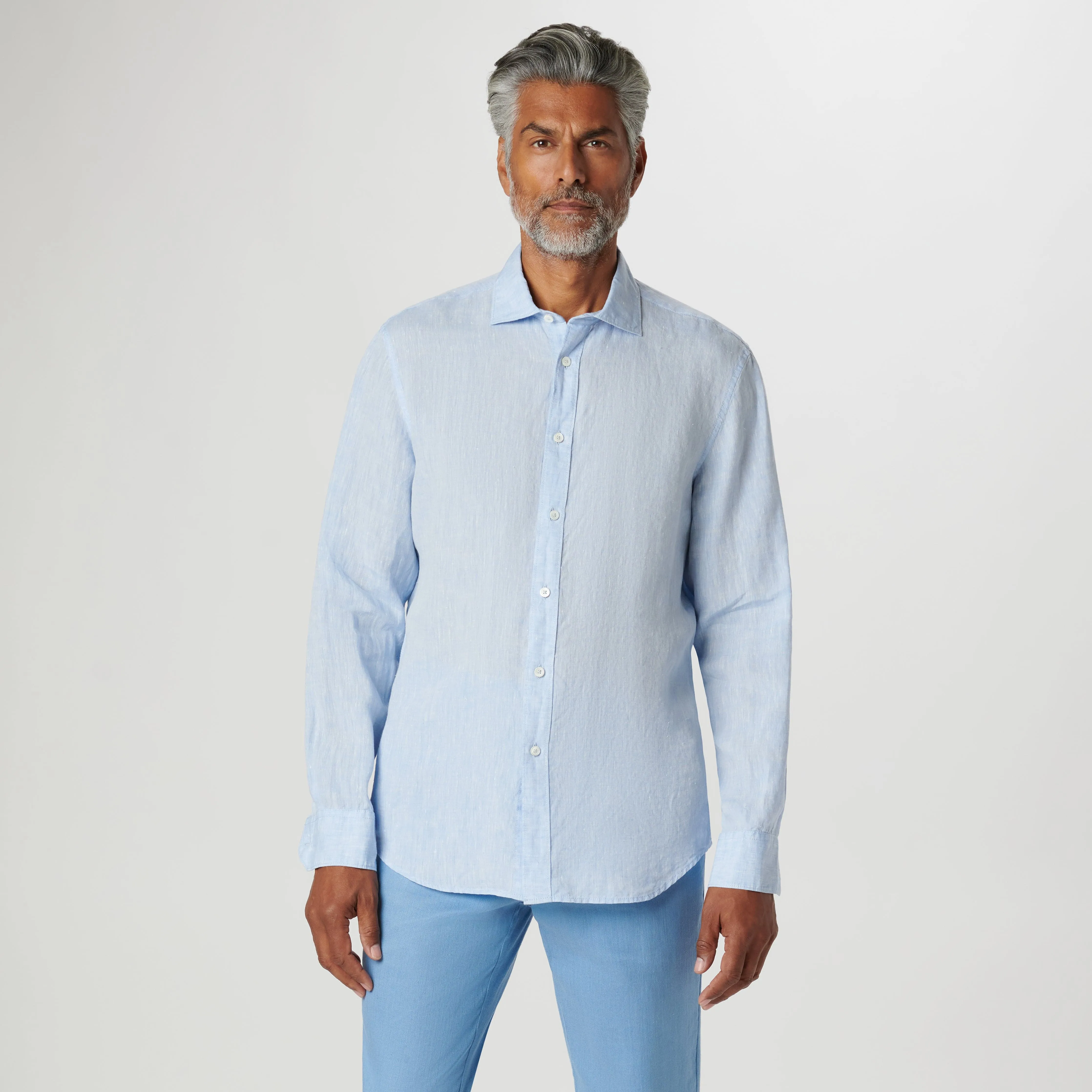 Axel Solid Linen Shirt- Sky