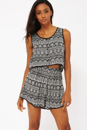 Aztec Print Dipped Hem Crop Top