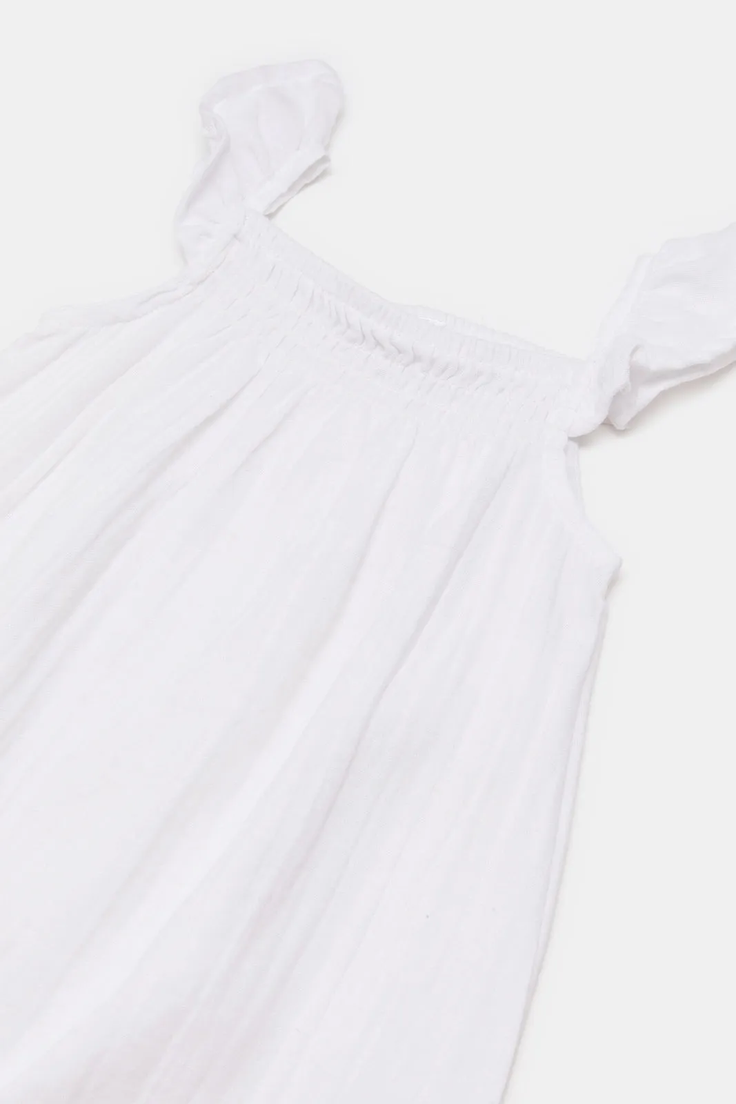 Babies White Ruched Plain Romper Set (2 Piece)