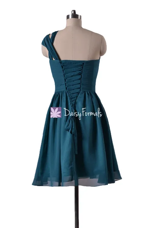 Beautiful Mini Bridesmaids Dress Rich Teal Cocktail Chiffon Party Dress (BM731N)