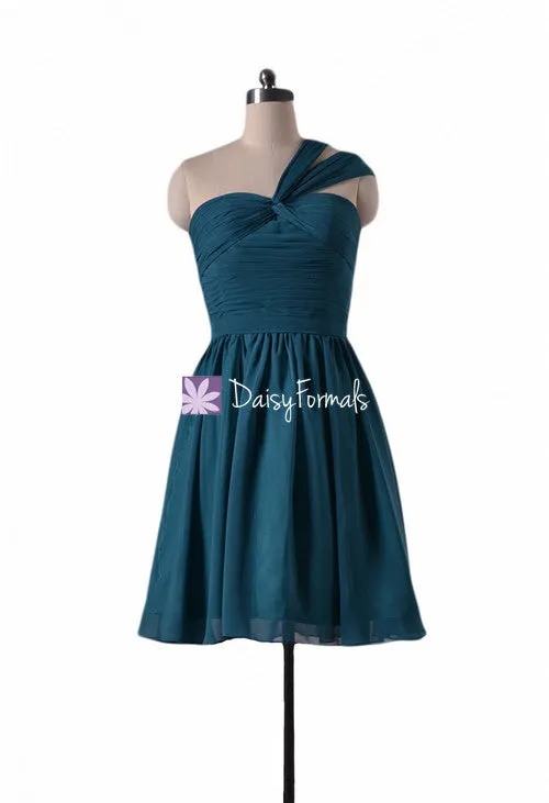 Beautiful Mini Bridesmaids Dress Rich Teal Cocktail Chiffon Party Dress (BM731N)