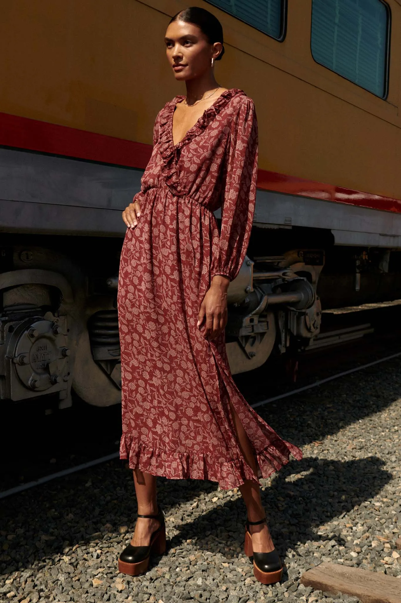 Beautiful Season Floral Chiffon Maxi Dress