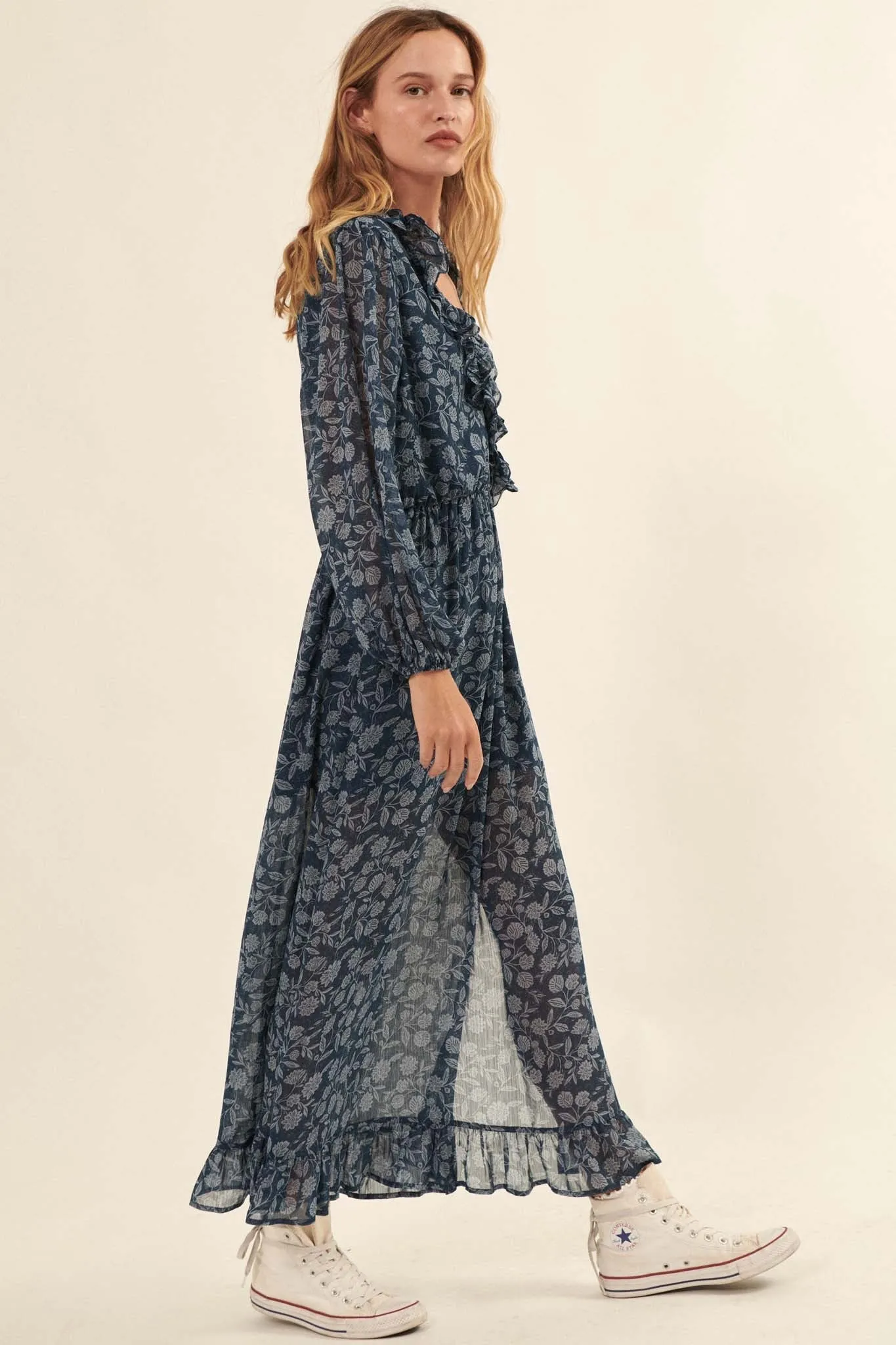 Beautiful Season Floral Chiffon Maxi Dress