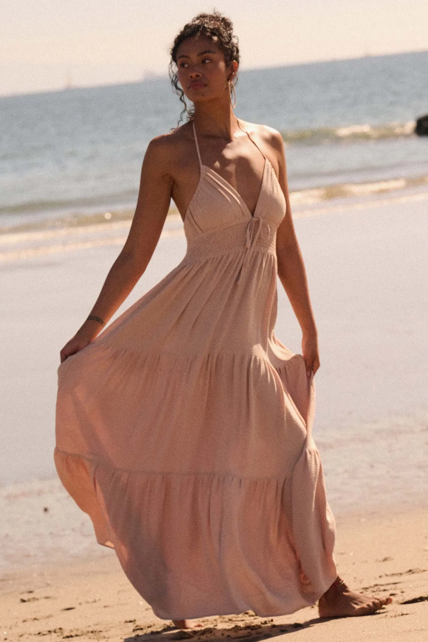 Beautiful You Tiered Crepe Halter Maxi Dress