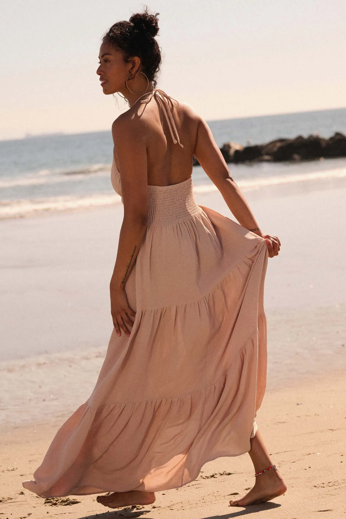 Beautiful You Tiered Crepe Halter Maxi Dress