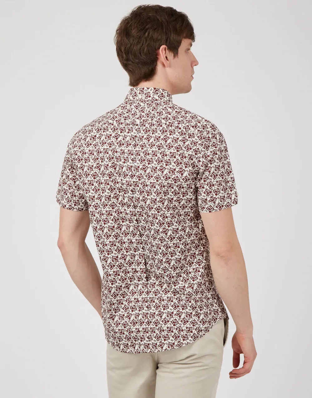 Ben Sherman Retro Print Claret Short Sleeve Shirt