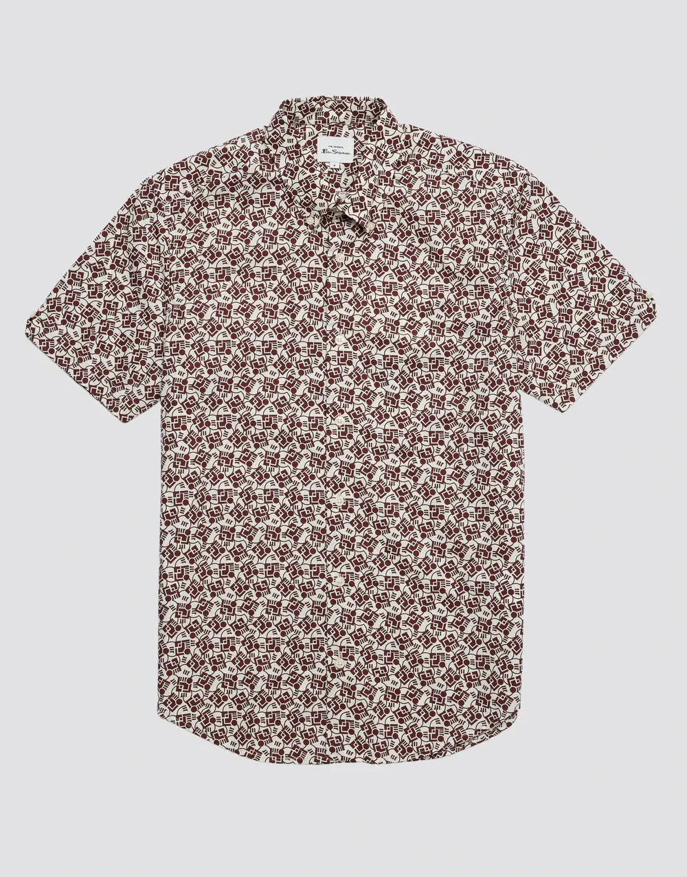 Ben Sherman Retro Print Claret Short Sleeve Shirt