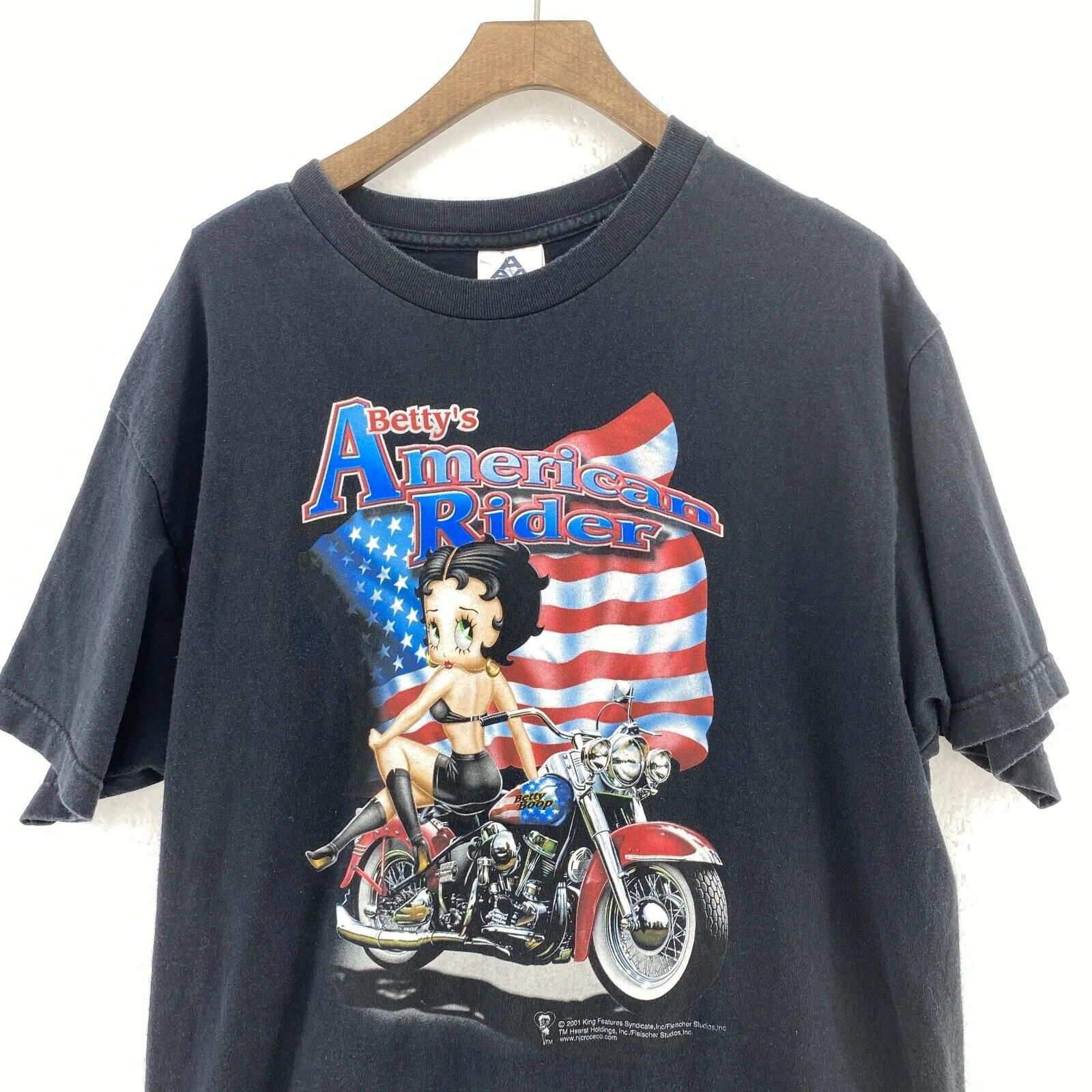 Betty's American Rider 2001 Betty Boop Vintage Black T-shirt Size L