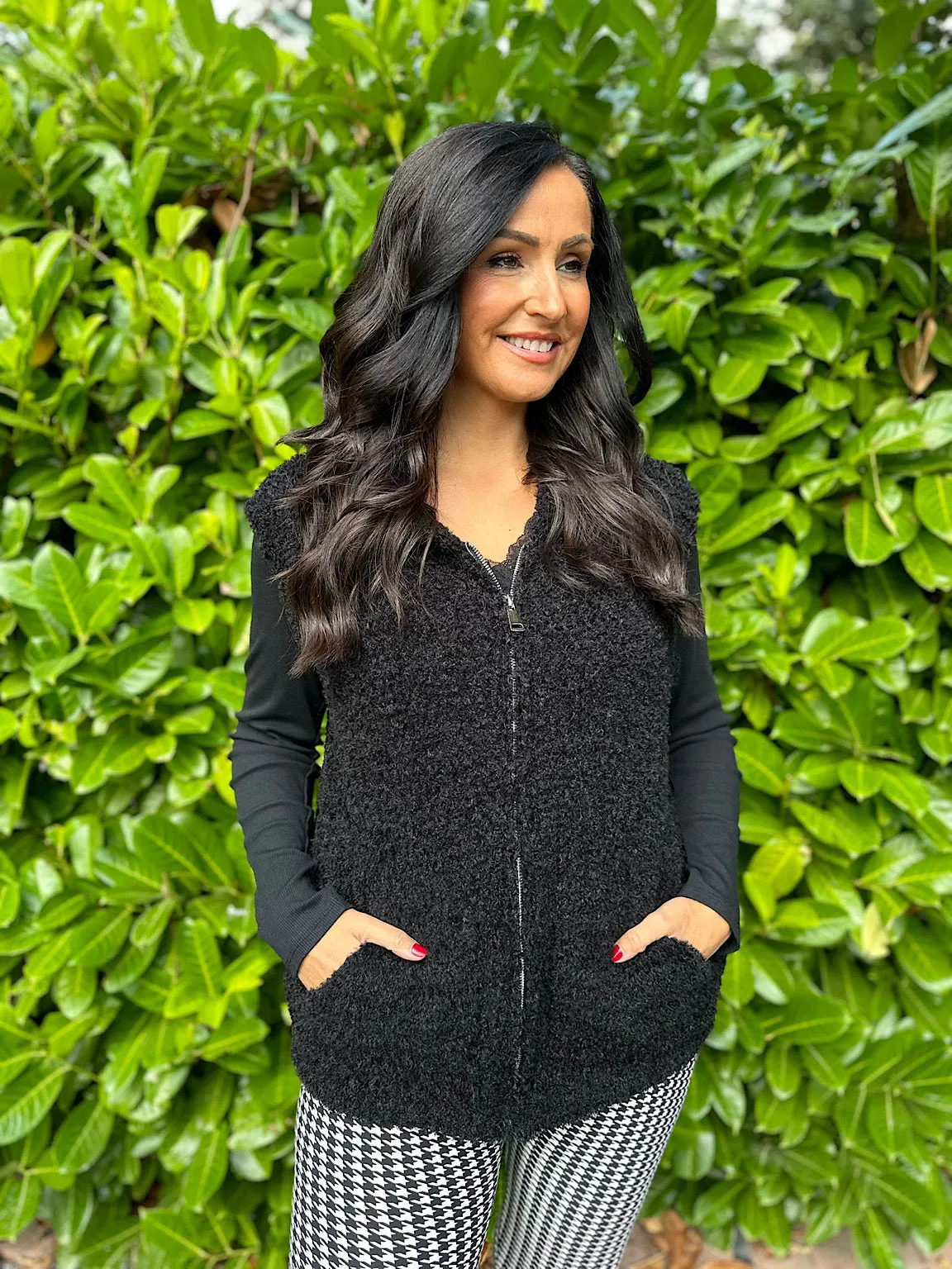 Black Boucle Sleeveless Hoodie Faye