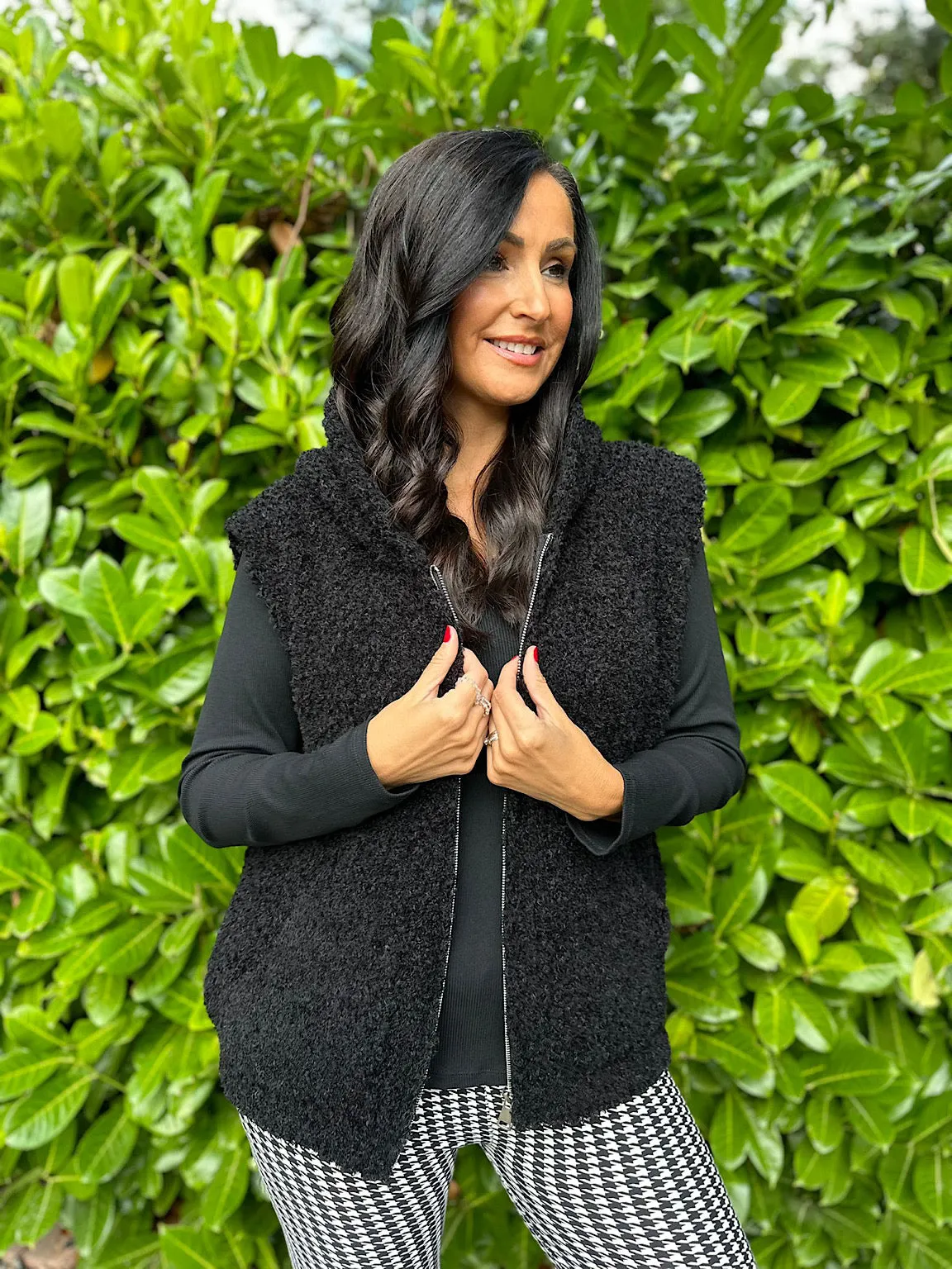 Black Boucle Sleeveless Hoodie Faye