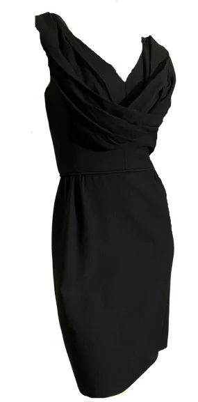 Black Chiffon Draped Neckline Mini Cocktail Dress circa 1960s