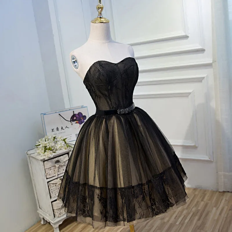 Black Lace Tulle Simple Homecoming Dresses Pretty Short Party Dresses OM916